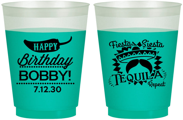 Custom Birthday 16 oz Color Changing Frosted Cups - Fiesta Siesta Tequila | 20032