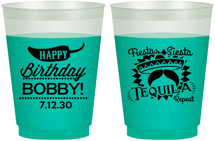 Custom Birthday 16 oz Color Changing Frosted Cups - Fiesta Siesta Tequila | 20032