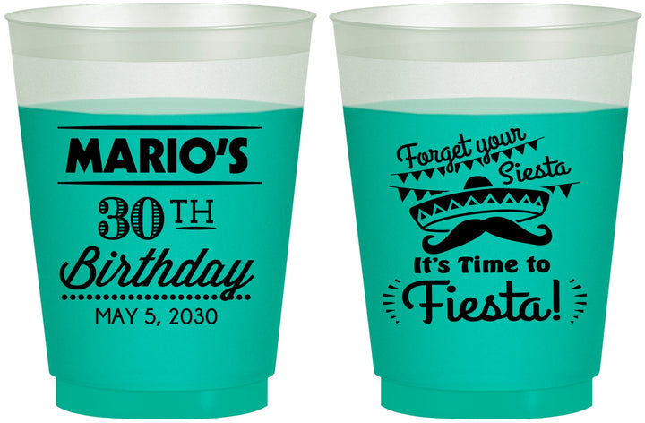 Custom Birthday 16 oz Color Changing Frosted Cups - 30th Fiesta | 20034