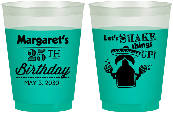 Custom Birthday 16 oz Color Changing Frosted Cups - 25th Fiesta | 20035