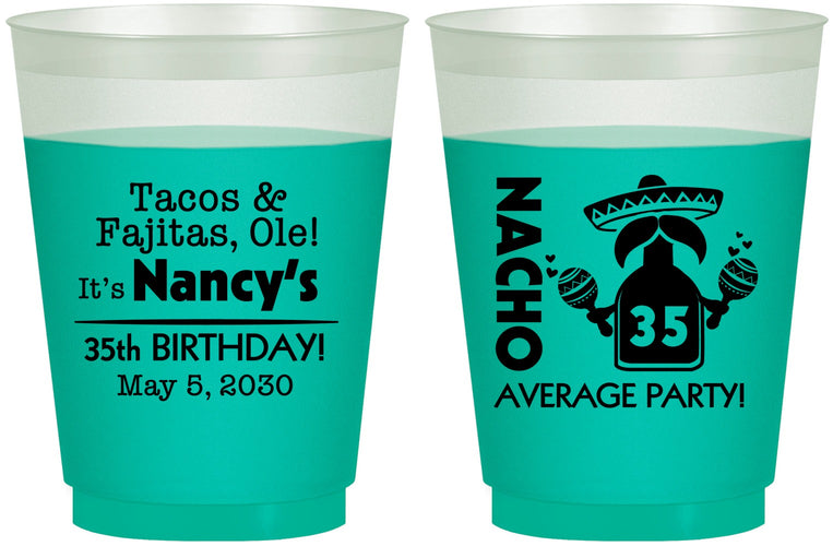 Custom Birthday 16 oz Color Changing Frosted Cups - 35th Nacho Average Party | 20036