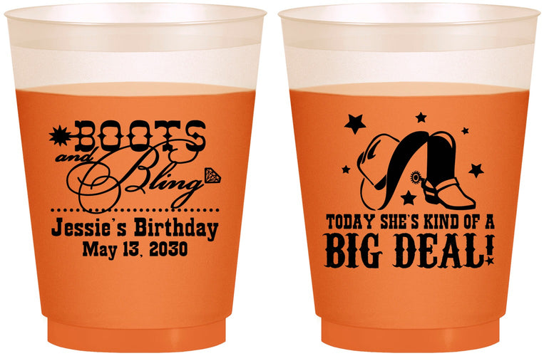 Custom Birthday 16 oz Color Changing Frosted Cups - Boots And Bling | 20038