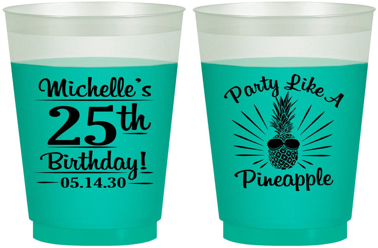 Custom Birthday 16 oz Color Changing Frosted Cups - 25th Pineapple | 20043