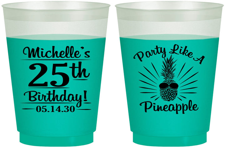 Custom Birthday 16 oz Color Changing Frosted Cups - 25th Pineapple | 20043