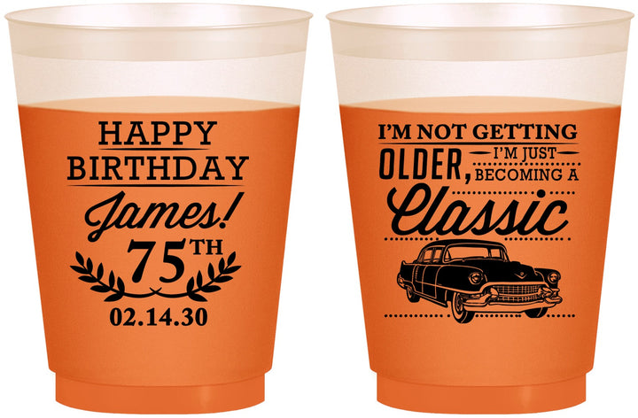 Custom Birthday 16 oz Color Changing Frosted Cups - 75th Classic Car | 20055