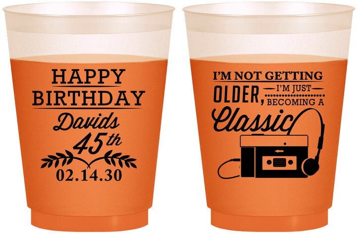 Custom Birthday 16 oz Color Changing Frosted Cups - 45th Cassette Tape | 20059