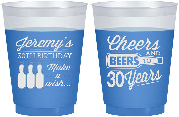 Custom Birthday 16 oz Color Changing Frosted Cups - Cheers Beers To 30 Years | 20076