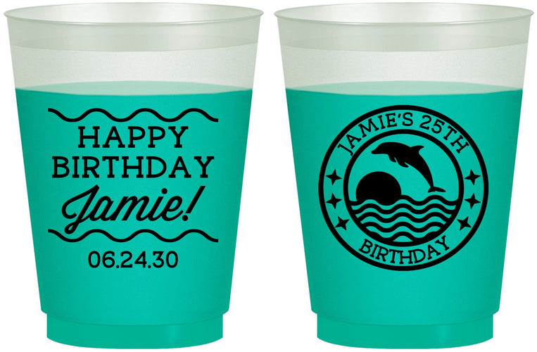 Custom Birthday 16 oz Color Changing Frosted Cups - 25th Dolphins | 20077