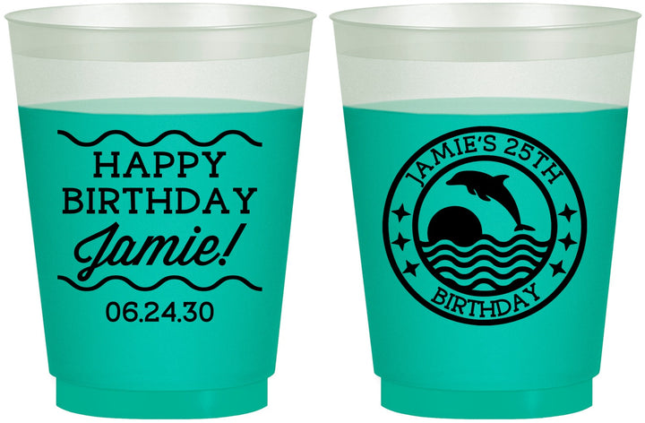 Custom Birthday 16 oz Color Changing Frosted Cups - 25th Dolphins | 20077