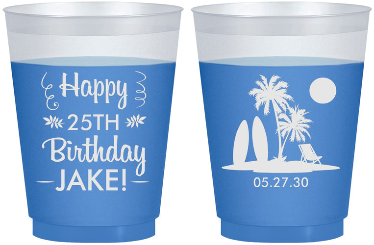 Custom Birthday 16 oz Color Changing Frosted Cups - 25th Beach | 20079