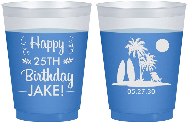 Custom Birthday 16 oz Color Changing Frosted Cups - 25th Beach | 20079