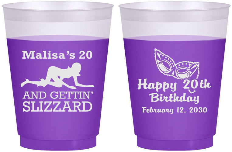 Custom Birthday 16 oz Color Changing Frosted Cups - 20th Mardi Gras | 20084