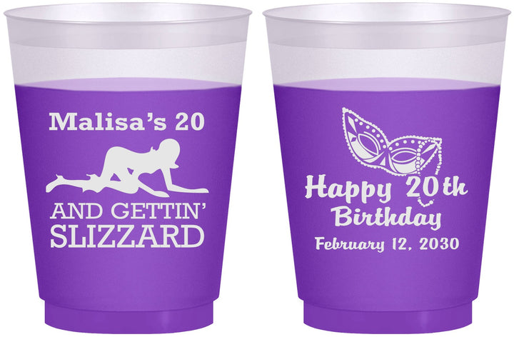Custom Birthday 16 oz Color Changing Frosted Cups - 20th Mardi Gras | 20084