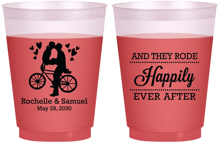 Custom Wedding 16 oz Color Changing Frosted Cups - Happily Ever After Bicycle | 201