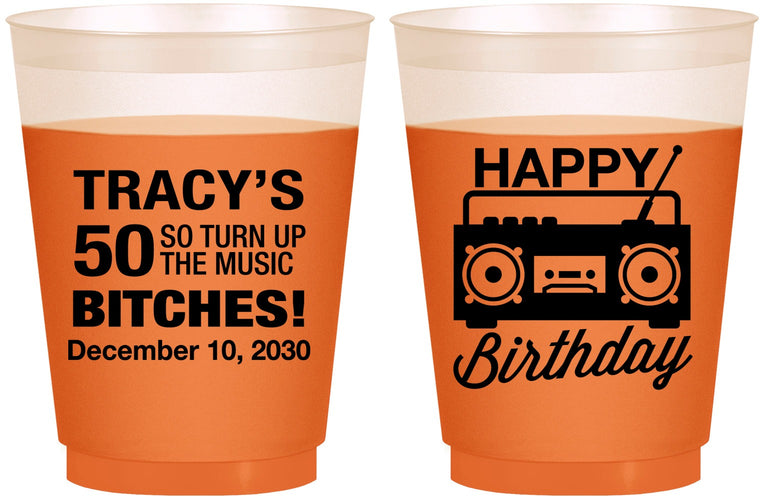 Custom Birthday 16 oz Color Changing Frosted Cups - 50th Cassette Tape | 20118