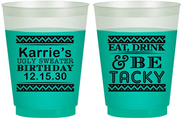 Custom Birthday 16 oz Color Changing Frosted Cups - Christmas Eat Drink Tacky | 20137