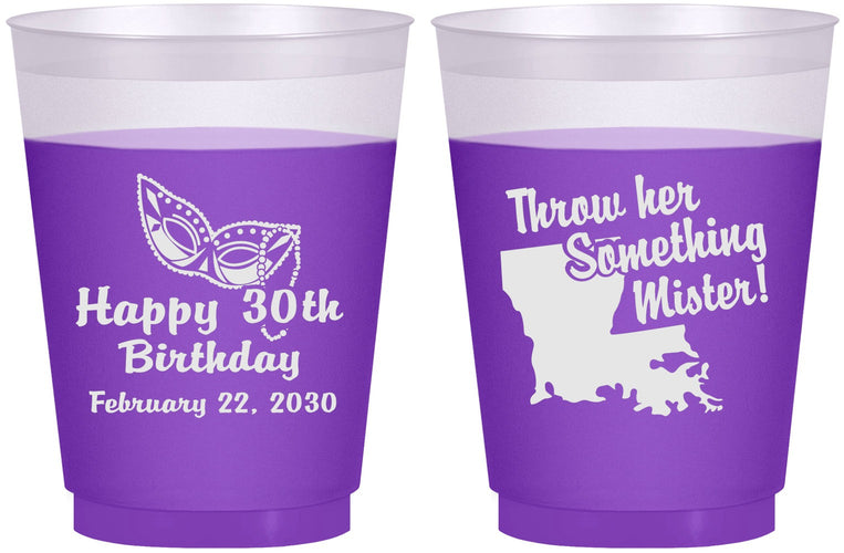 Custom Birthday 16 oz Color Changing Frosted Cups - 30th Mardi Gras | 20146