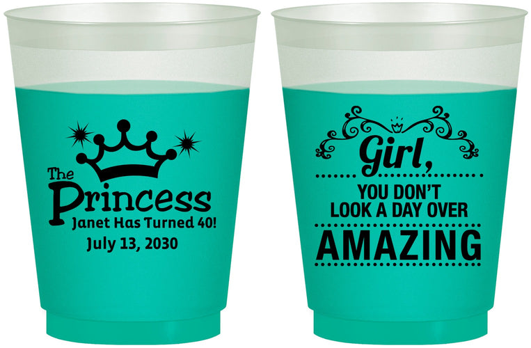 Custom Birthday 16 oz Color Changing Frosted Cups - 40th Princess | 20152