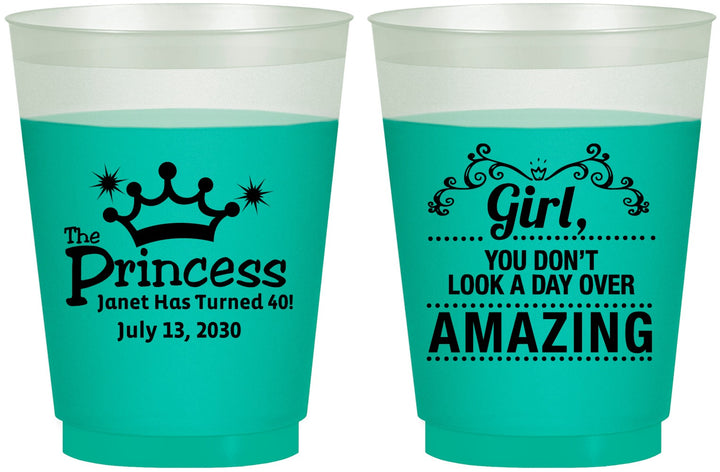 Custom Birthday 16 oz Color Changing Frosted Cups - 40th Princess | 20152