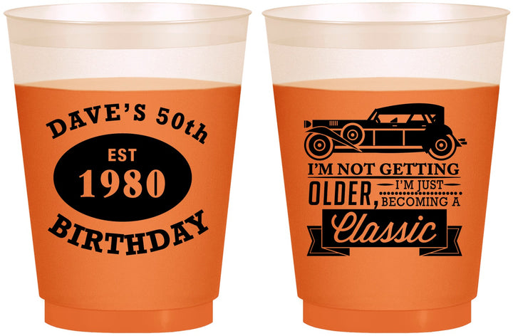 Custom Birthday 16 oz Color Changing Frosted Cups - 50th Classic Car | 20156