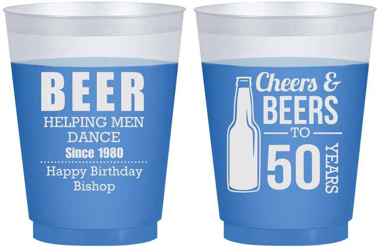 Custom Birthday 16 oz Color Changing Frosted Cups - Cheers Beers To 50 Years | 20160