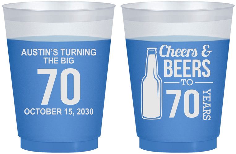 Custom Birthday 16 oz Color Changing Frosted Cups - Cheers Beers To 70 Years | 20161