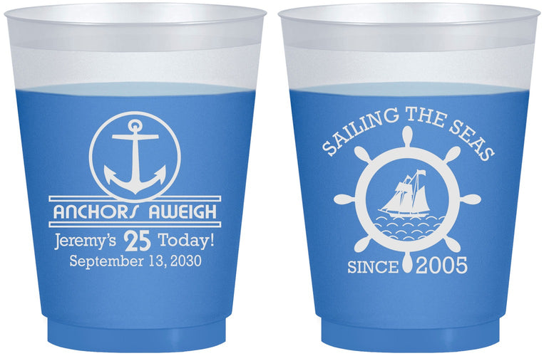 Custom Birthday 16 oz Color Changing Frosted Cups - 25th Nautical | 20168