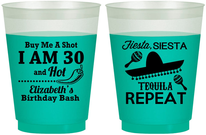 Custom Birthday 16 oz Color Changing Frosted Cups - 30th Fiesta Siesta Tequila | 20177