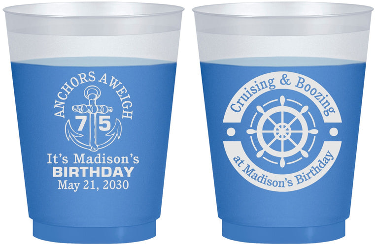 Custom Birthday 16 oz Color Changing Frosted Cups - 75th Nautical | 20178