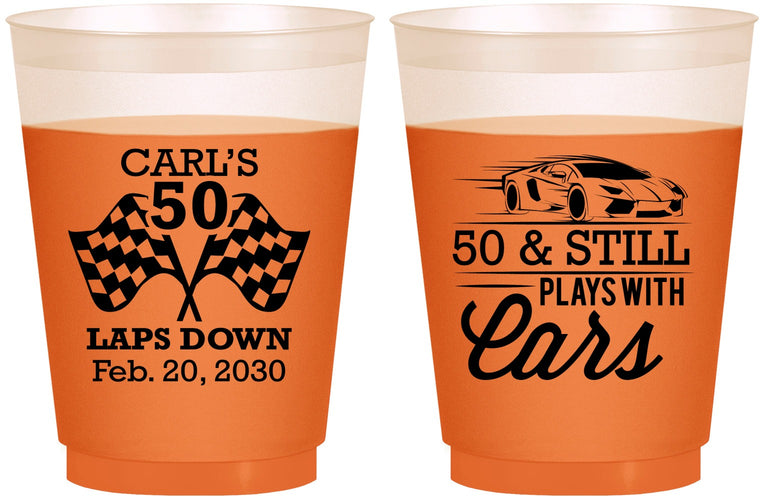 Custom Birthday 16 oz Color Changing Frosted Cups - 50th Race Car | 20187