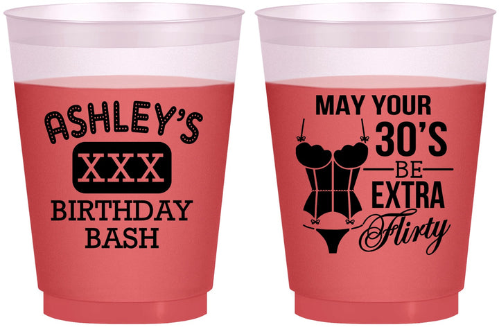 Custom Birthday 16 oz Color Changing Frosted Cups - 30th Flirty At Thirty | 20192