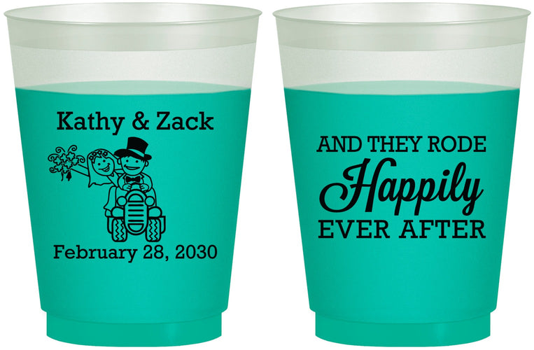 Custom Wedding 16 oz Color Changing Frosted Cups - Happily Ever After Tractor | 202