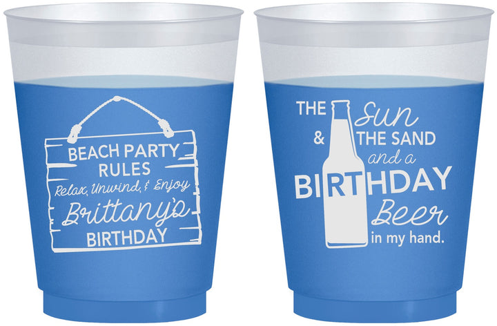 Custom Birthday 16 oz Color Changing Frosted Cups - Beach | 20200