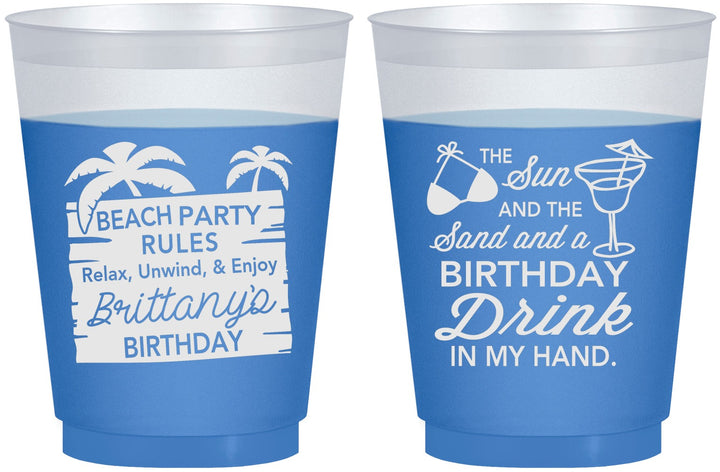 Custom Birthday 16 oz Color Changing Frosted Cups - Beach | 20201