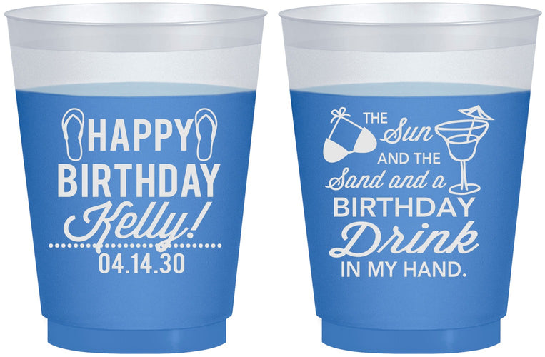 Custom Birthday 16 oz Color Changing Frosted Cups - Sun Sand Drink Hand | 20202