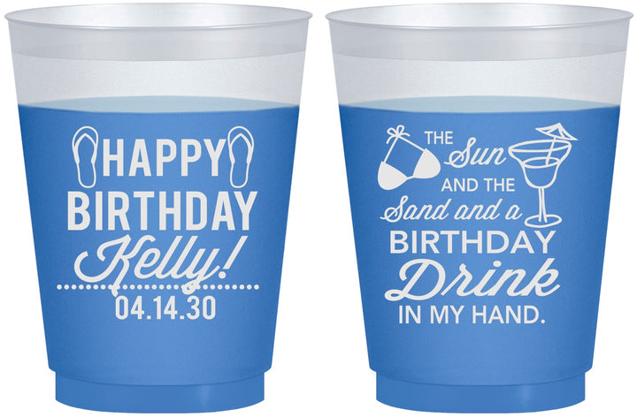 Custom Birthday 16 oz Color Changing Frosted Cups - Sun Sand Drink Hand | 20202