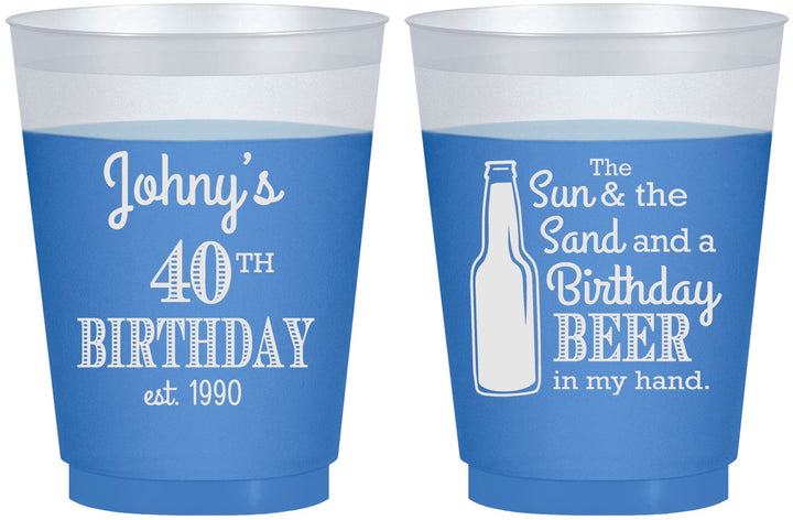 Custom Birthday 16 oz Color Changing Frosted Cups - 40th Sun Sand Beer | 20204