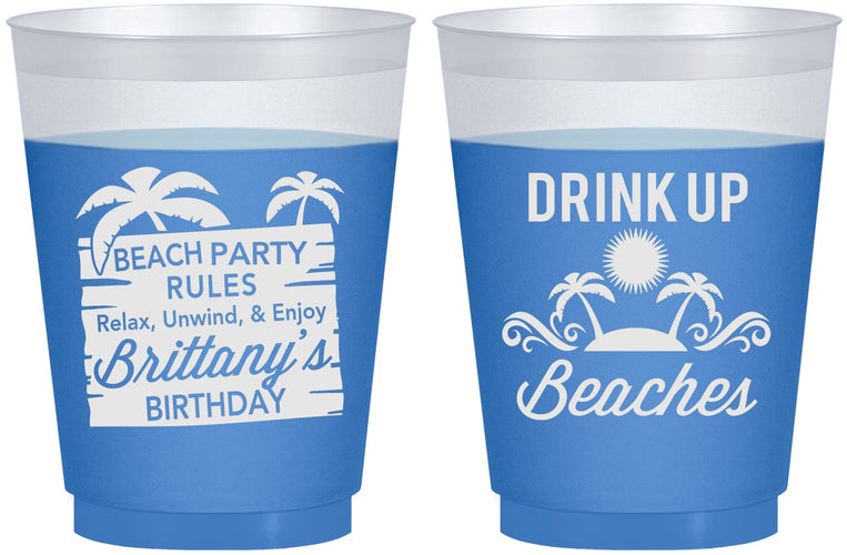 Custom Birthday 16 oz Color Changing Frosted Cups - Drink Up Beaches | 20206