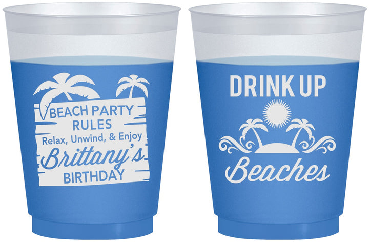 Custom Birthday 16 oz Color Changing Frosted Cups - Drink Up Beaches | 20206