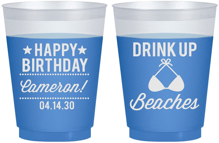 Custom Birthday 16 oz Color Changing Frosted Cups - Drink Up Beaches | 20208