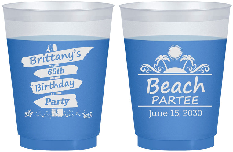 Custom Birthday 16 oz Color Changing Frosted Cups - 65th Beach | 20210