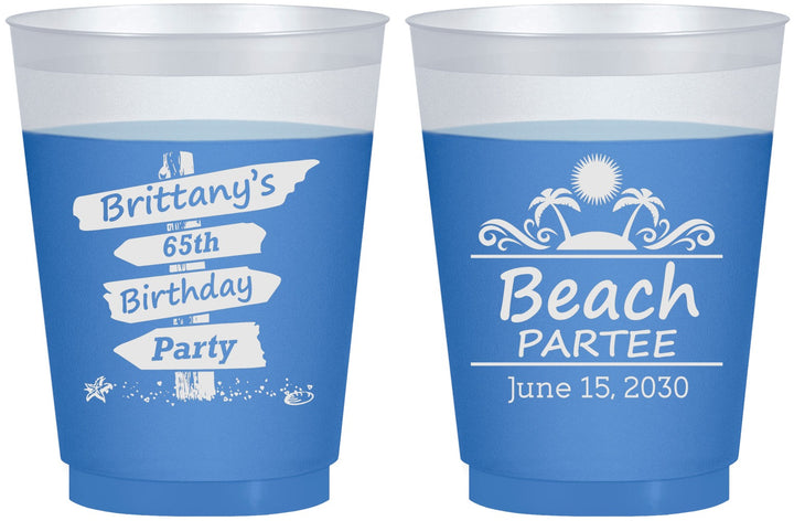Custom Birthday 16 oz Color Changing Frosted Cups - 65th Beach | 20210