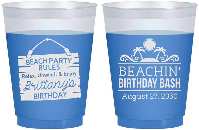 Custom Birthday 16 oz Color Changing Frosted Cups - Beach | 20211