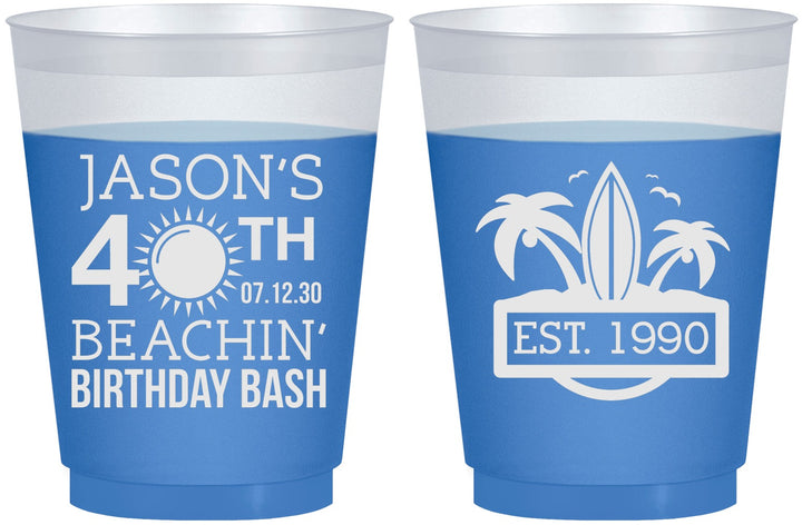Custom Birthday 16 oz Color Changing Frosted Cups - 40th Beach | 20212