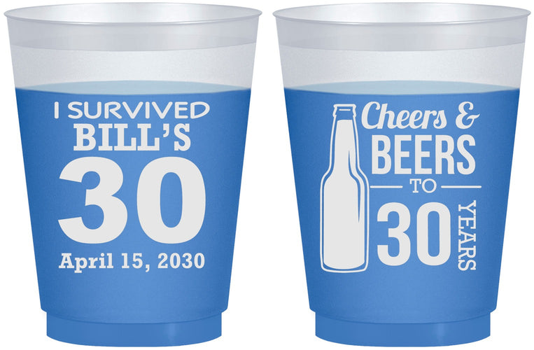 Custom Birthday 16 oz Color Changing Frosted Cups - Cheers Beers To 30 Years | 20214