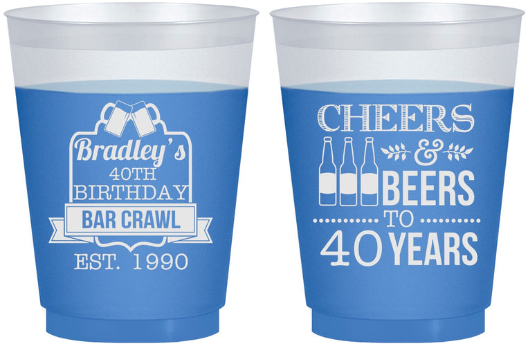 Custom Birthday 16 oz Color Changing Frosted Cups - Cheers Beers To 40 Years | 20216