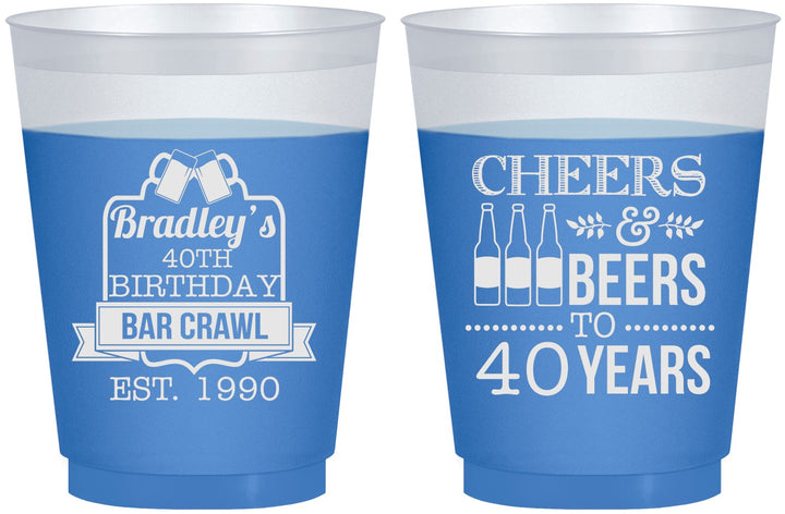 Custom Birthday 16 oz Color Changing Frosted Cups - Cheers Beers To 40 Years | 20216
