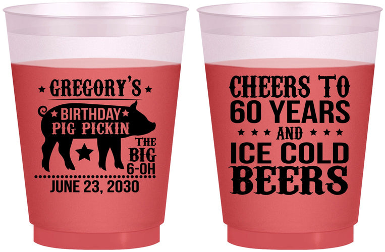Custom Birthday 16 oz Color Changing Frosted Cups - 60th Barbeque Bbq | 20217