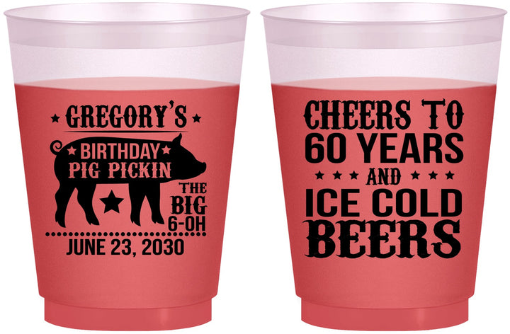 Custom Birthday 16 oz Color Changing Frosted Cups - 60th Barbeque Bbq | 20217