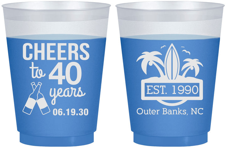 Custom Birthday 16 oz Color Changing Frosted Cups - 40th Beach | 20226